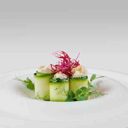 Hotel Pod Jasany | Špindlerův Mlýn | ZUCCHINI ROLLS STUFFED WITH SHEEP CHEESE WITH PISTACHIO OIL